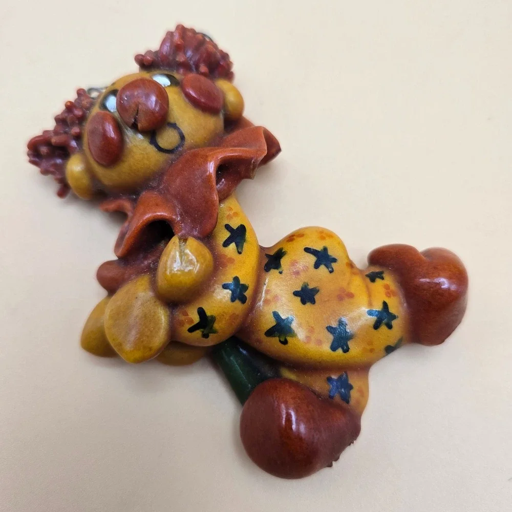Vintage Clown Ornament Hand Painted Circus Decor Yellow Star Costume Collectible
